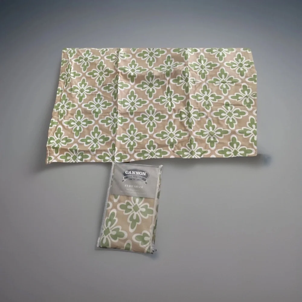 Cannon Vintage Euro Sham Pillowcase Set (2) Green‎ Tan Floral NEW Deadstock